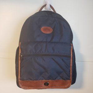 High Sierra Backpack passport to adventure dark blue brown leather finished flap